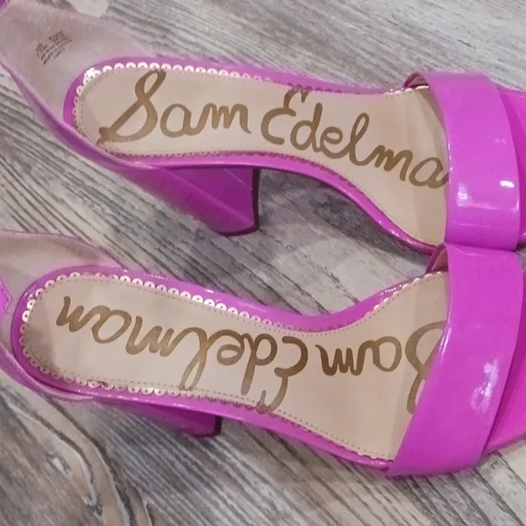 Sam Edelman Hot Pink Patent Block Heel Sandals - Picture 11 of 14